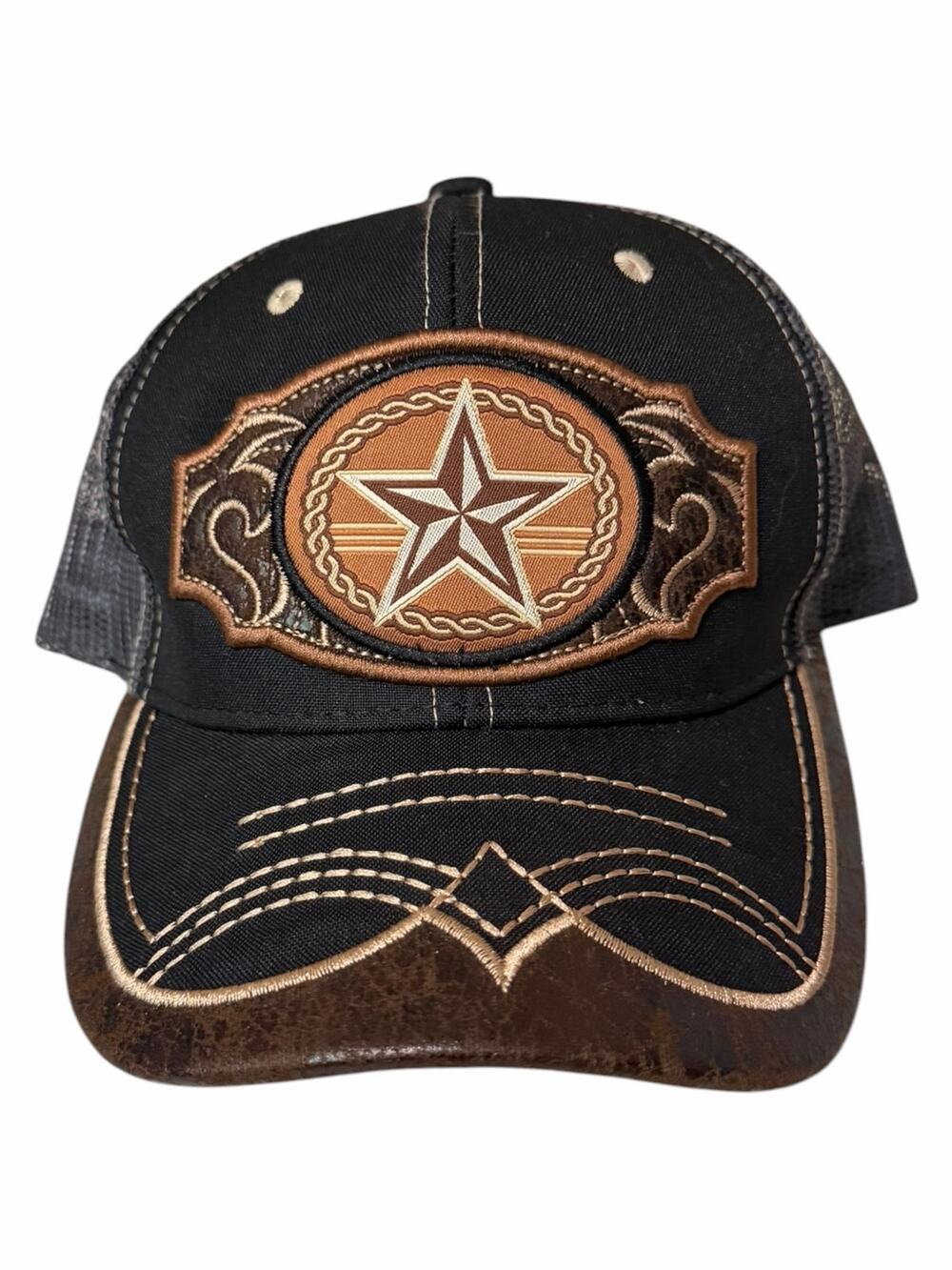 Western Texas Lone Star Trucker Hat Black Brown Mesh Snapback Embroidered Cap